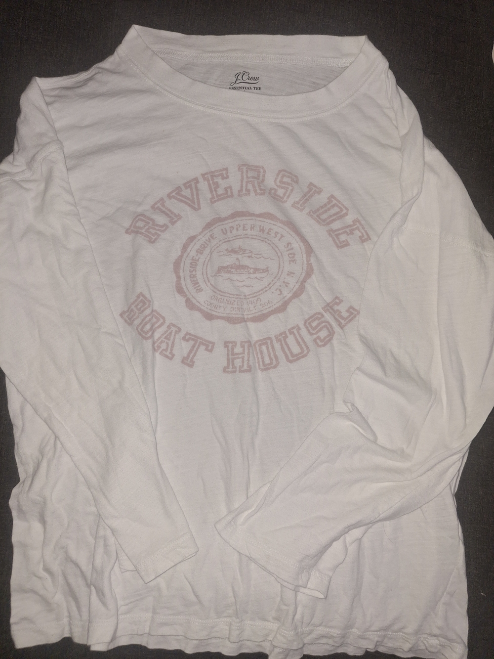 J. Crew White Long-Sleeve Riverside Boat House Graphic Tee